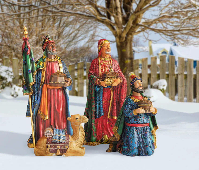 Three Kings & Sitting Camel Printed Metal Outdoor Nativity Pieces