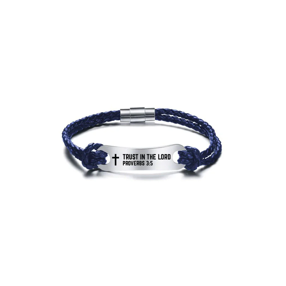 Trust in the Lord Blue Leather Corded Bracelet