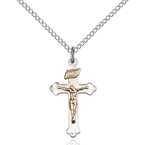 Two-Tone Gold-Filled/Sterling Silver Crucifix Pendant 7/8 X 1/2"