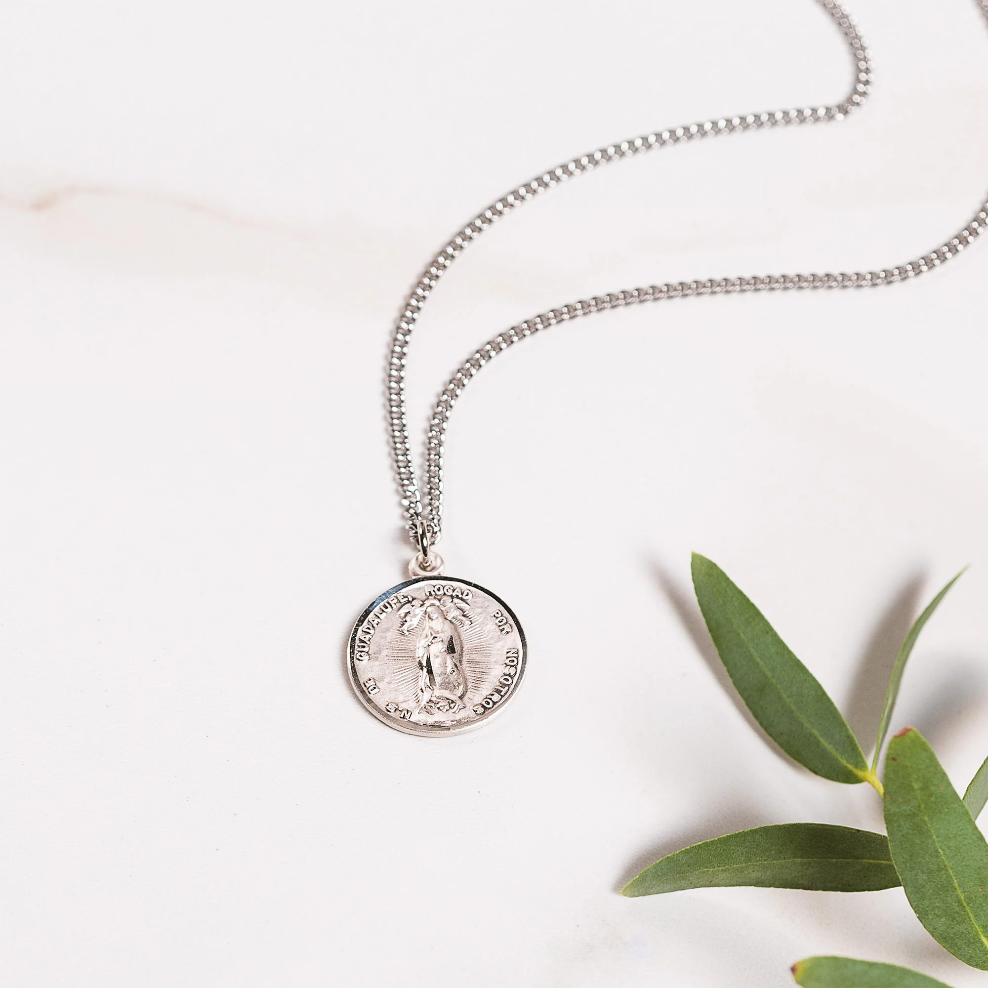 Virgen de Guadalupe Round Silver Medal Necklace - Spanish