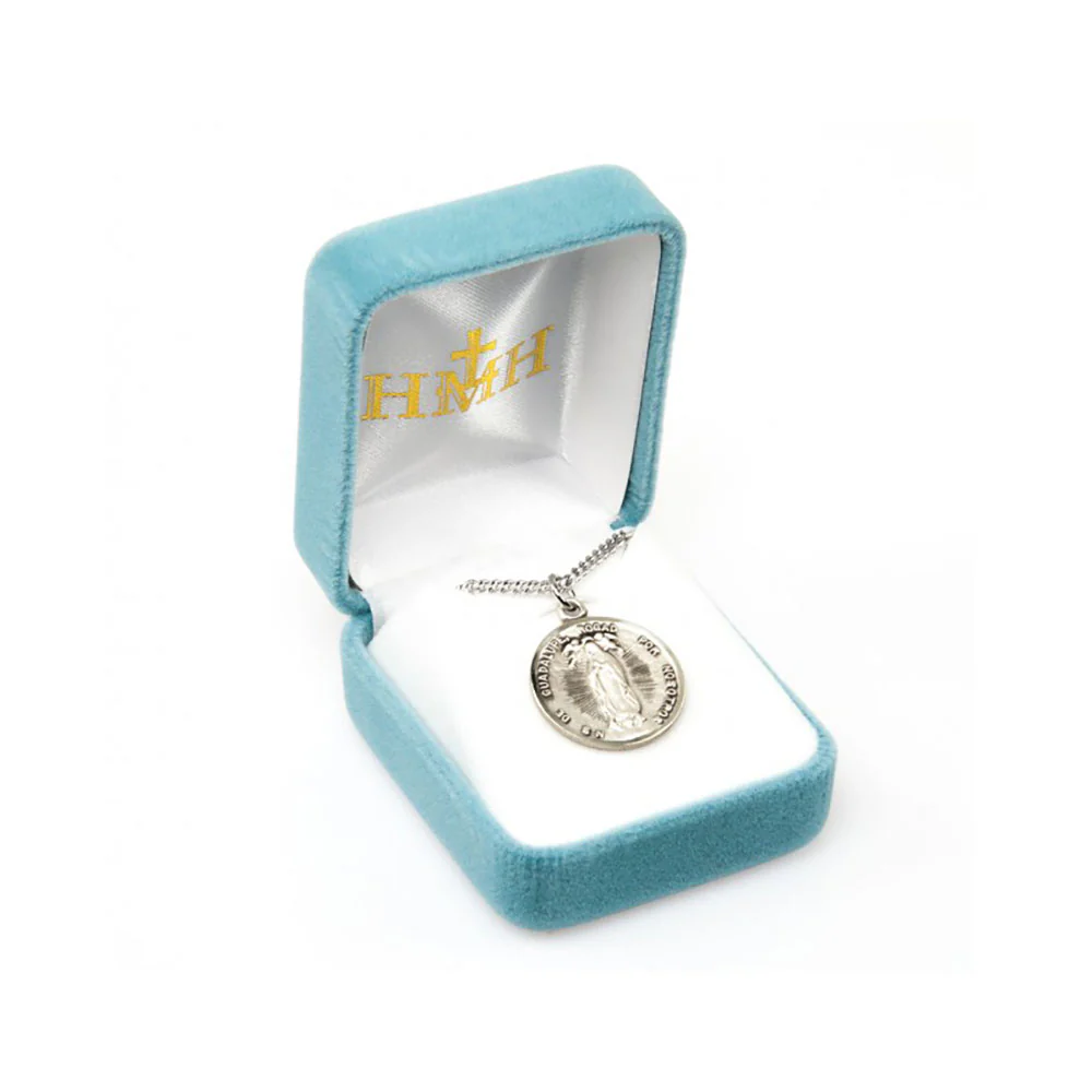 Virgen de Guadalupe Round Silver Medal Necklace - Spanish - Image 3