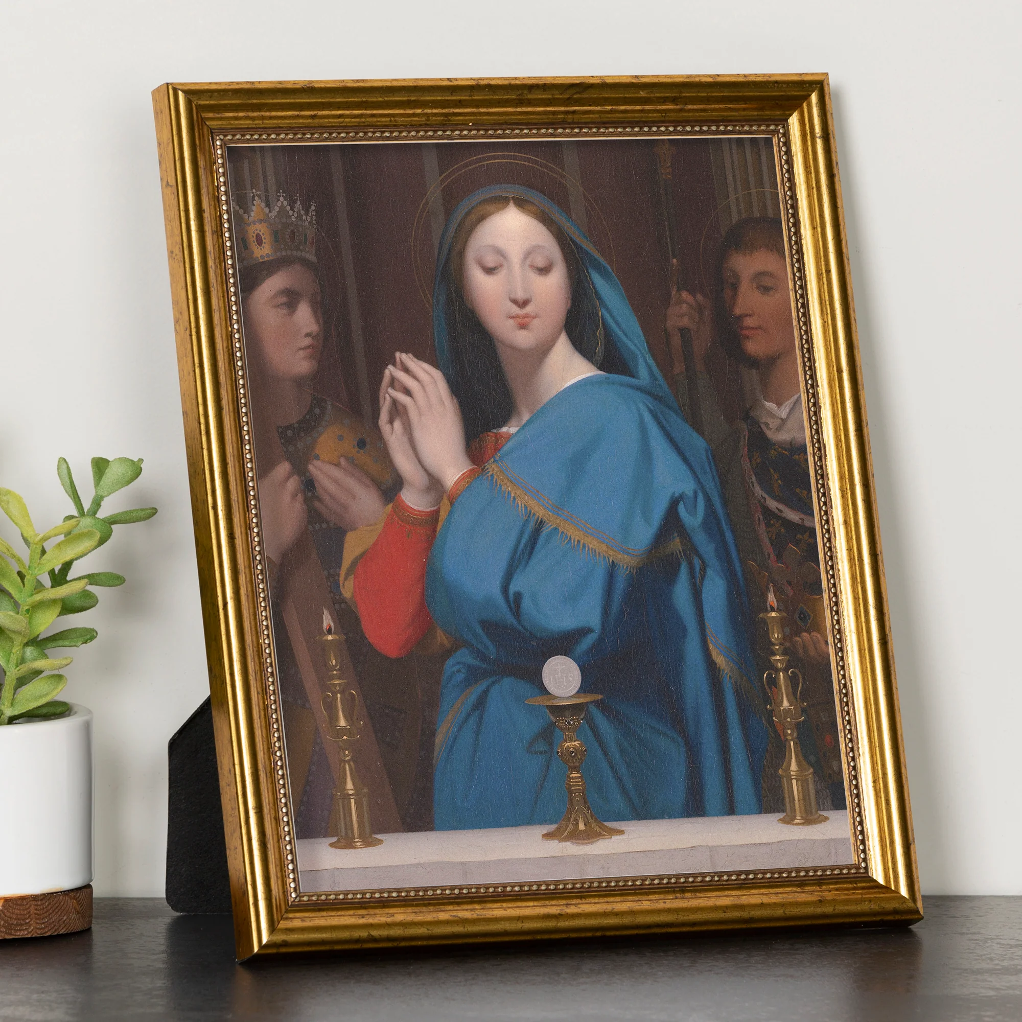 Virgin Adoring the Host Antique Gold Framed Print - Multiple Sizes
