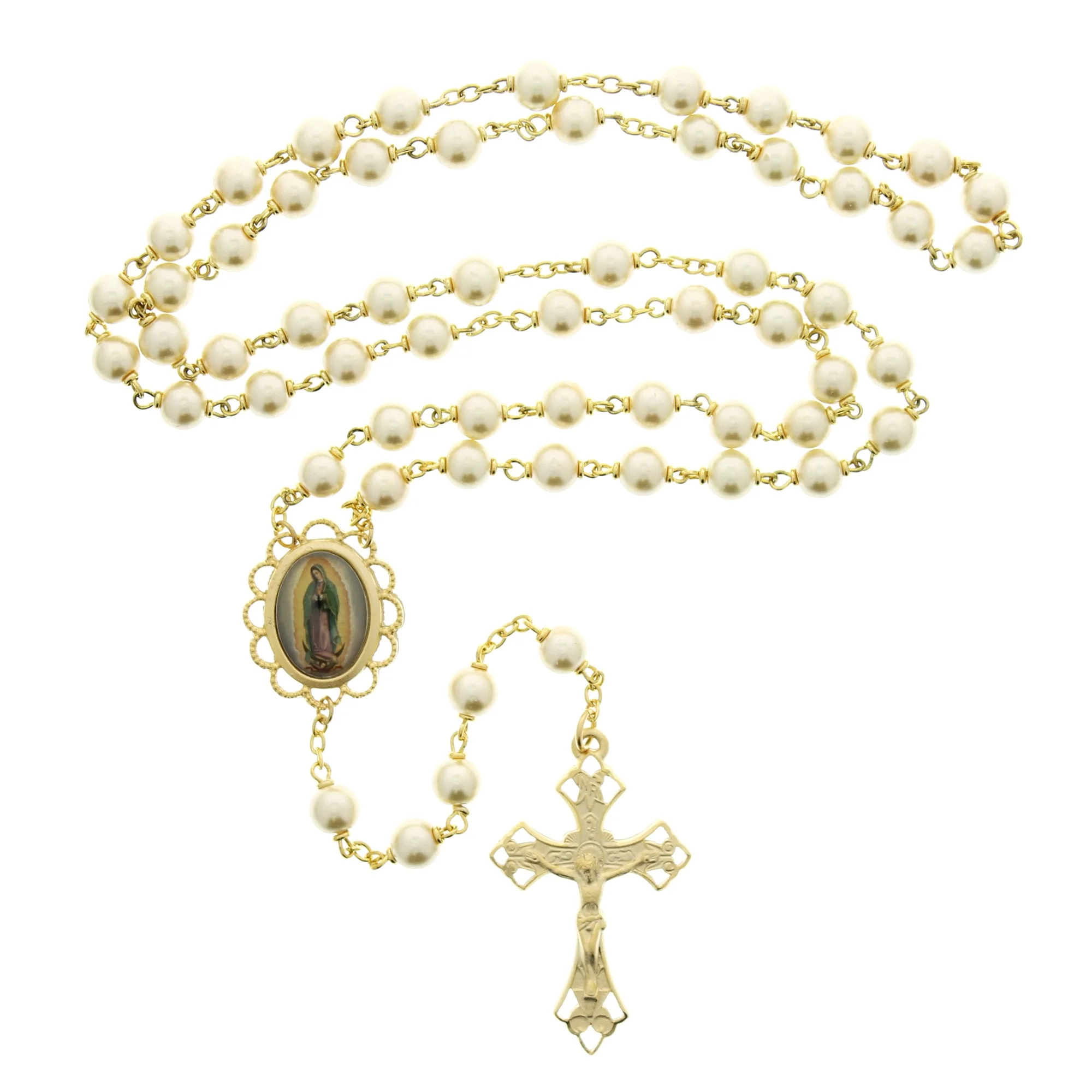 Virgin de Guadalupe Gold & Pearl Rosary - Image 2