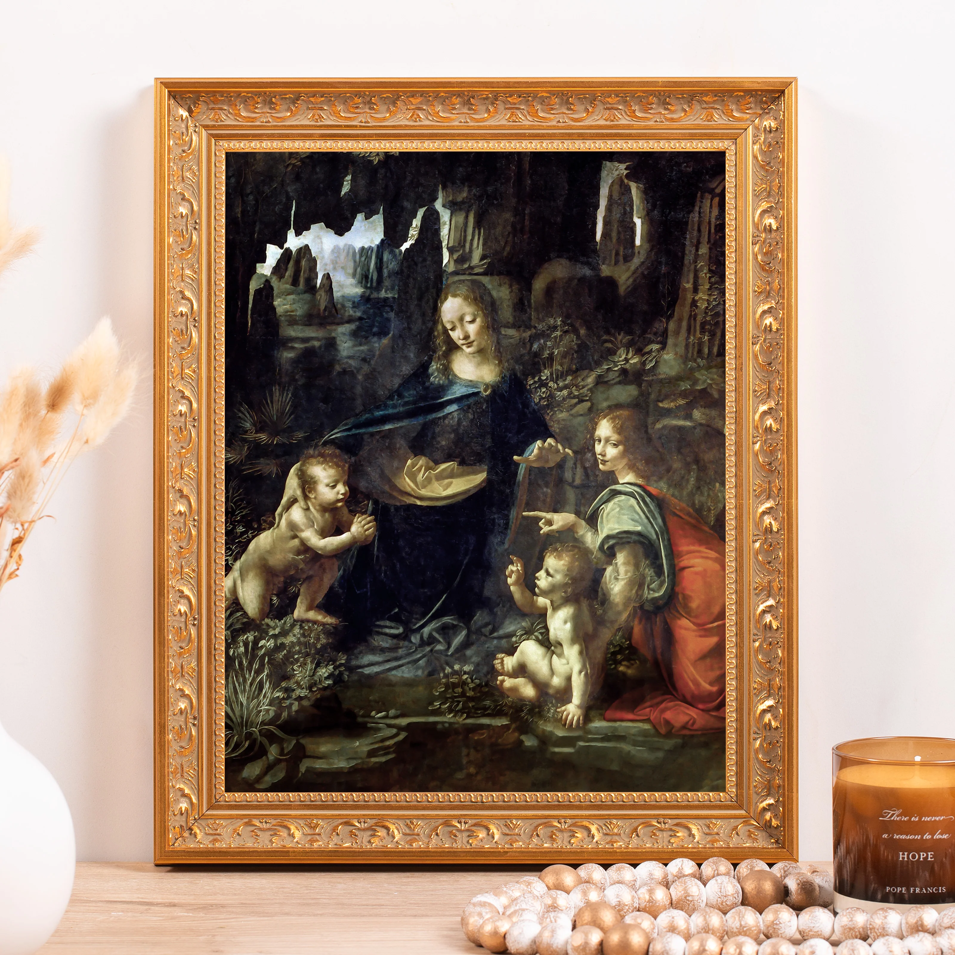 Virgin of the Rocks Framed Canvas - Sacred Classics Collection