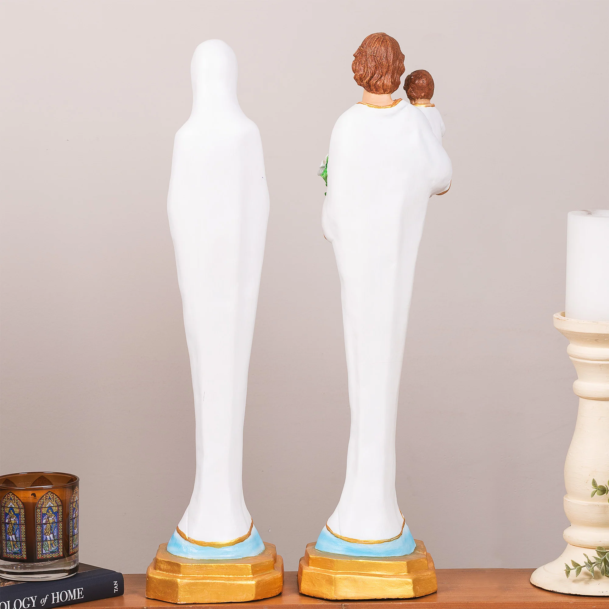 White & Gold Porcelain Holy Family Statue Set - White or Hand Painted - 21" - Image 4