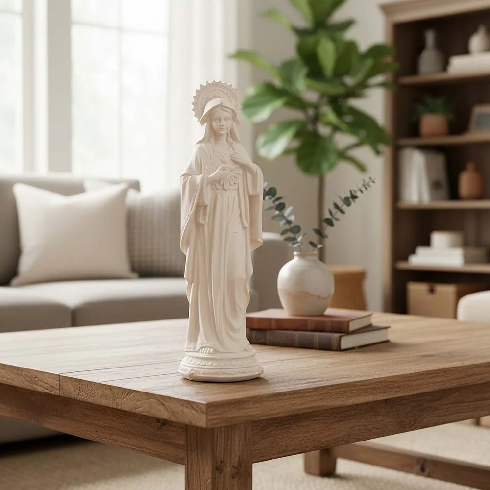 White Immaculate Heart Statue with Halo - 16" - Image 5