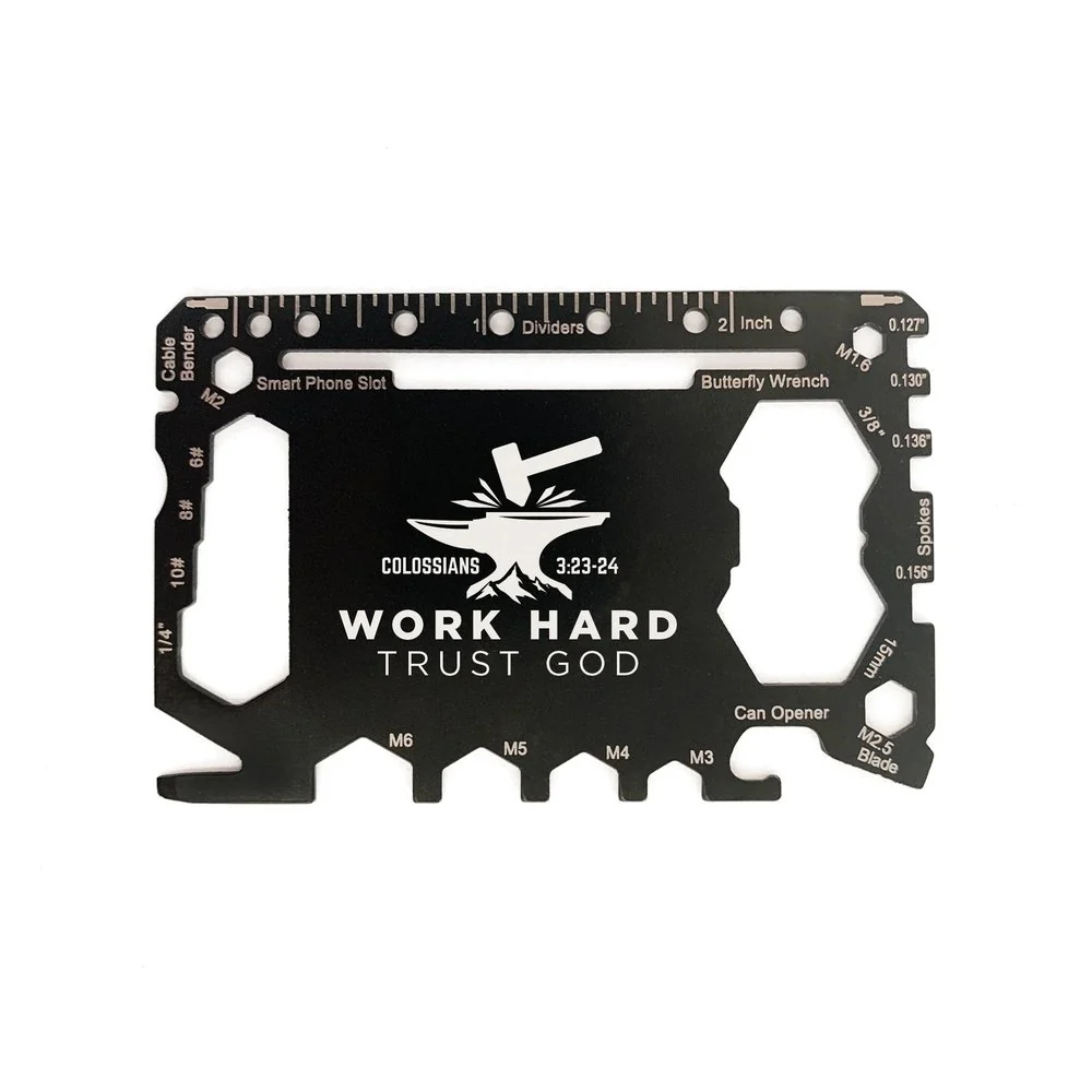 Work Hard Trust God Wallet Card Multi-Tool