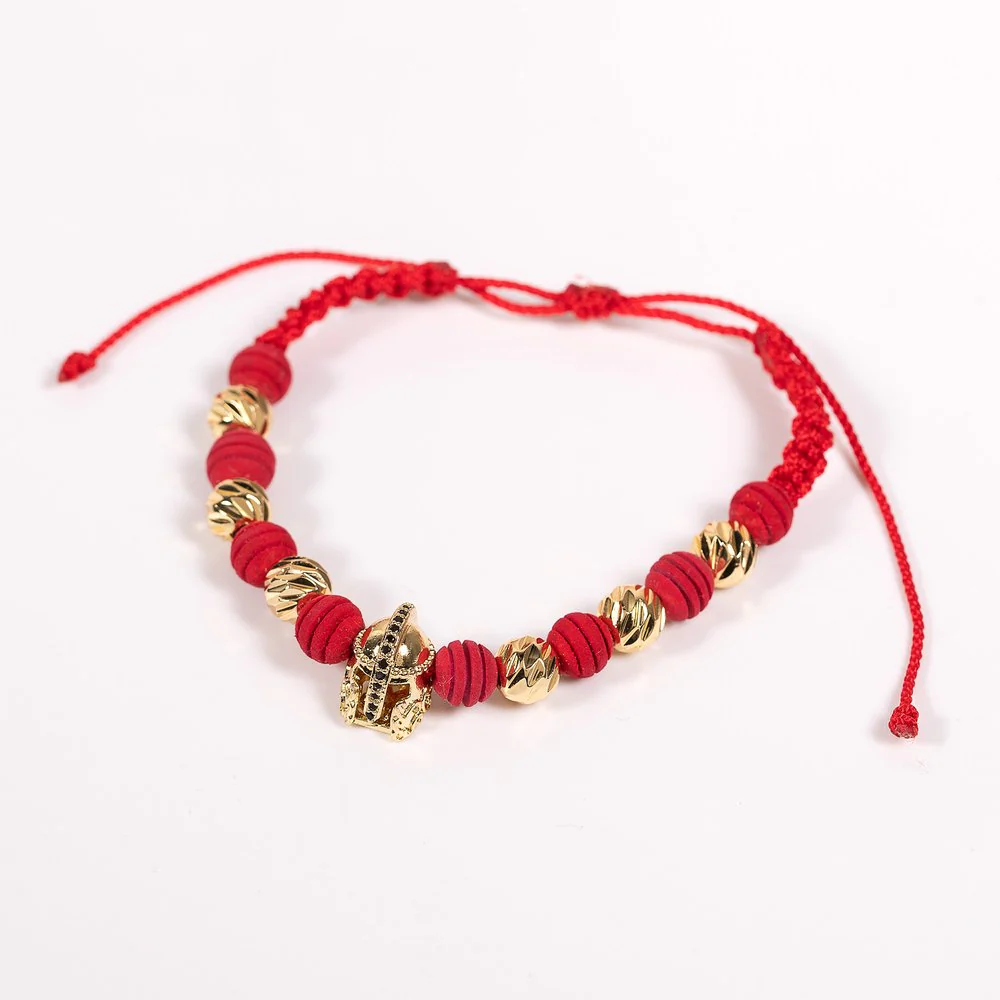 Woven Red Thread Bracelet – Neoprene, Cross, and Roman Helmet - Image 2