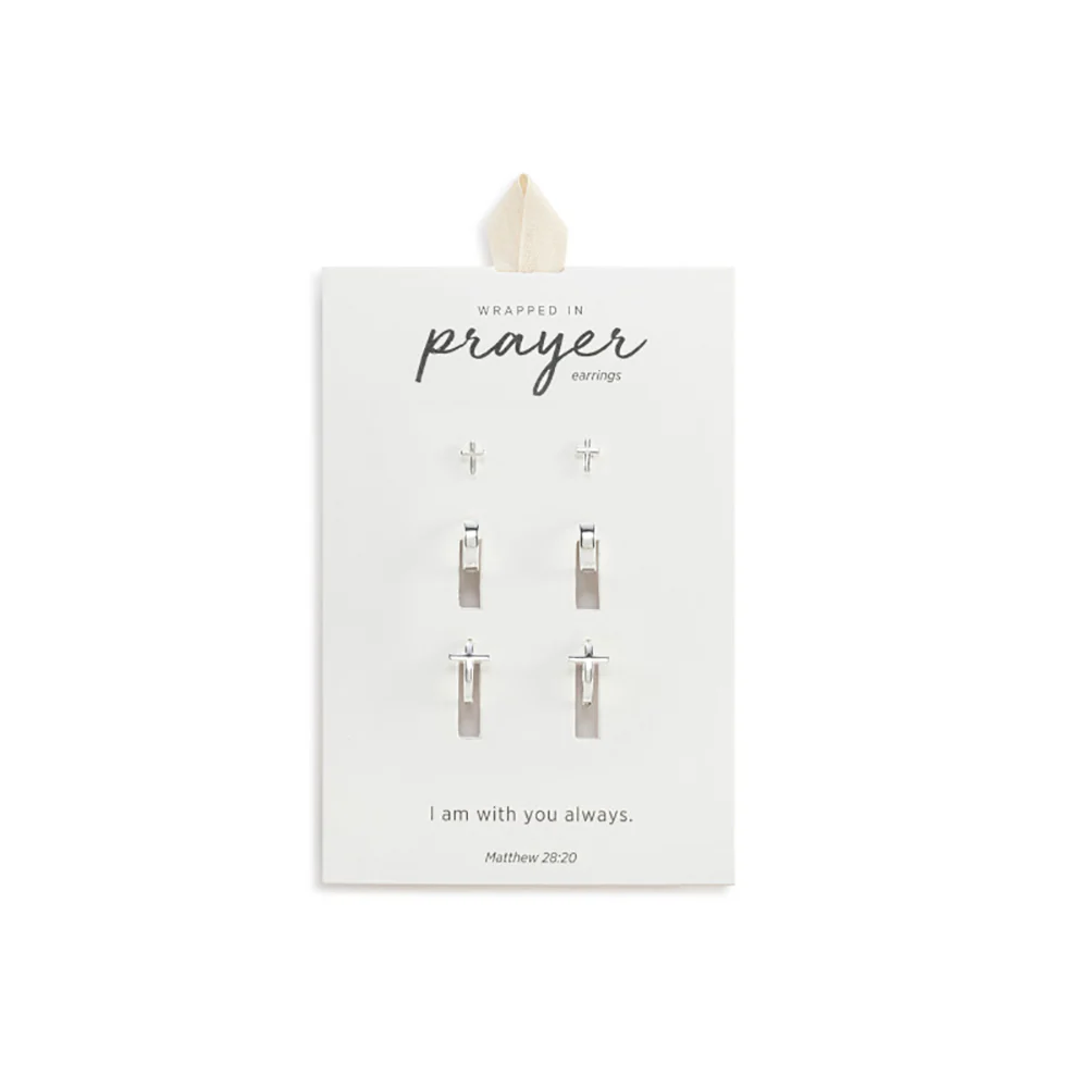 Wrapped In Prayer Dainty Cross Earrings Set - 3 Pairs - Silver or Gold - Image 6