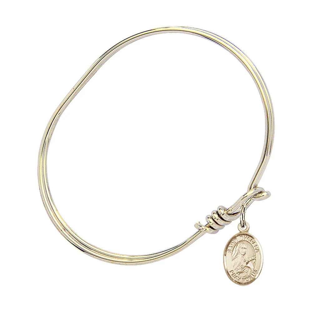 Youth 5 3/4" Gold Plated Bangle Bracelet with St. Theresa Medal Charm - Image 2