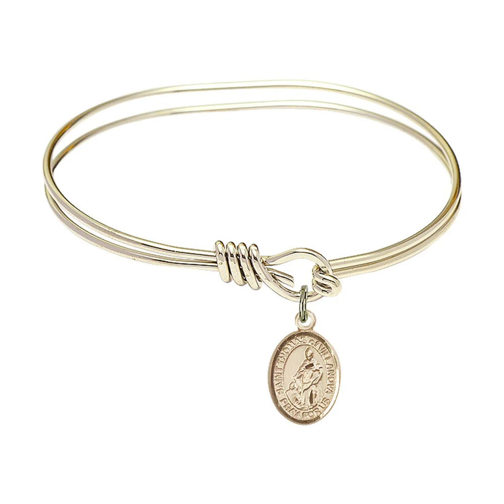 Youth 5 3/4" Gold Plated Bangle Bracelet with St. Thomas of Villanova Medal Charm