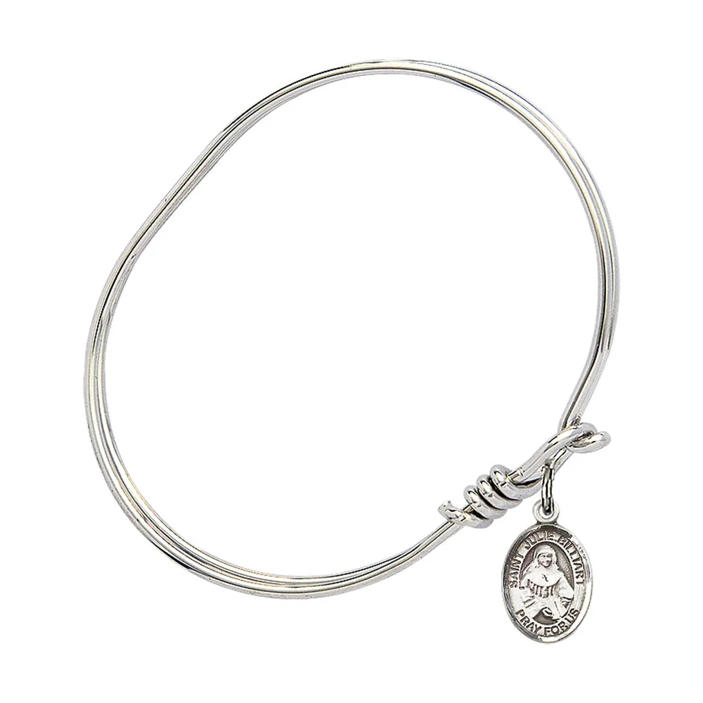 Youth 5 3/4" Rhodium Plated Bangle Bracelet with St. Julie Billiart Medal Charm - Image 2