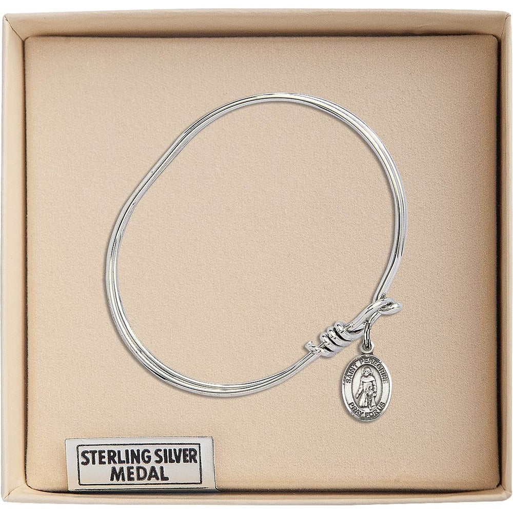 Youth 5 3/4" Rhodium Plated Bangle Bracelet with St. Peregrine Laziosi Medal Charm - Image 3